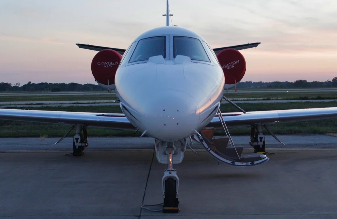 Cessna Citation XLS on the ramp at dawn before an international departure that requires disinsection