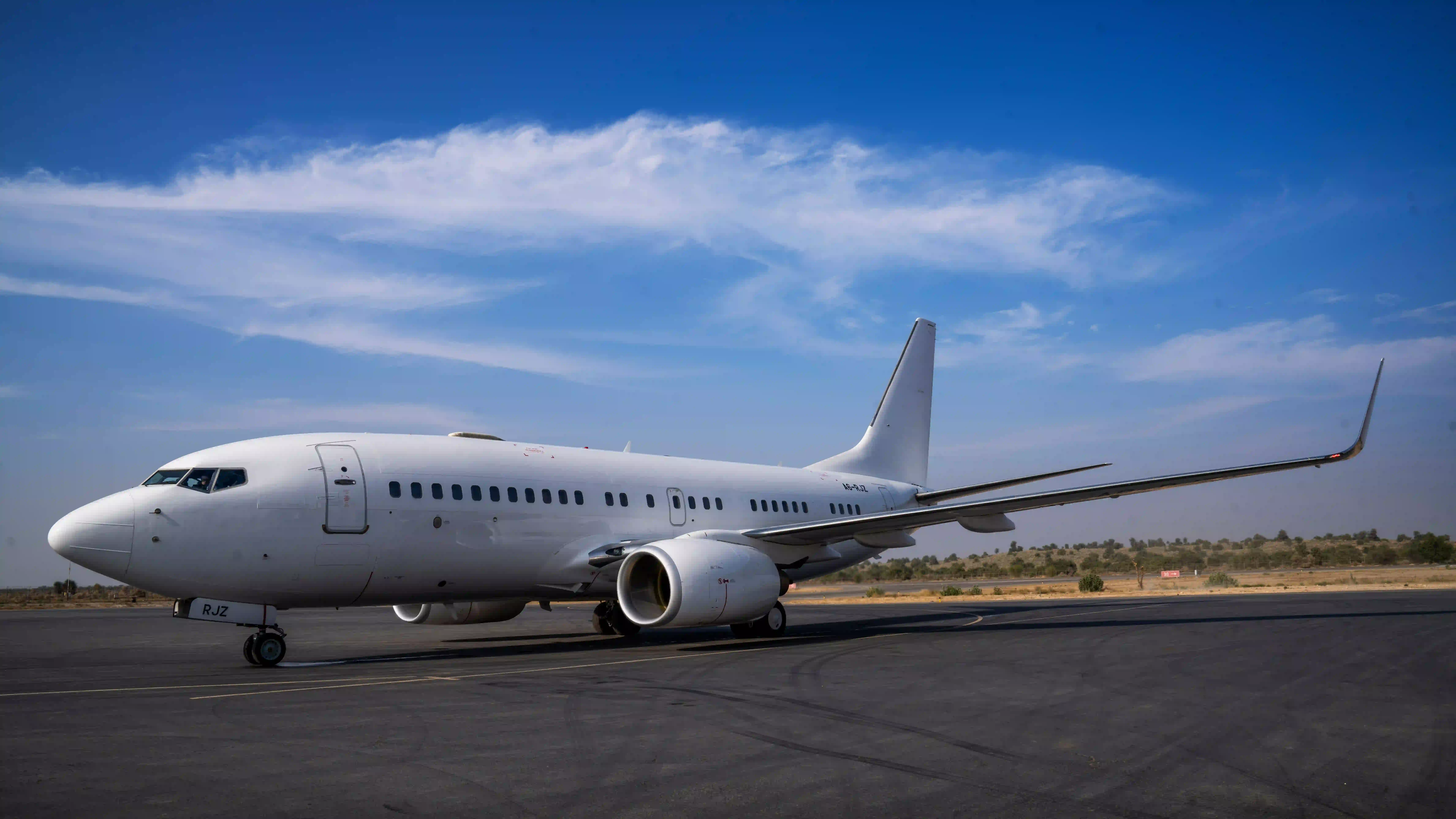 Boeing Business Jet on the ramp before a long-range international departure