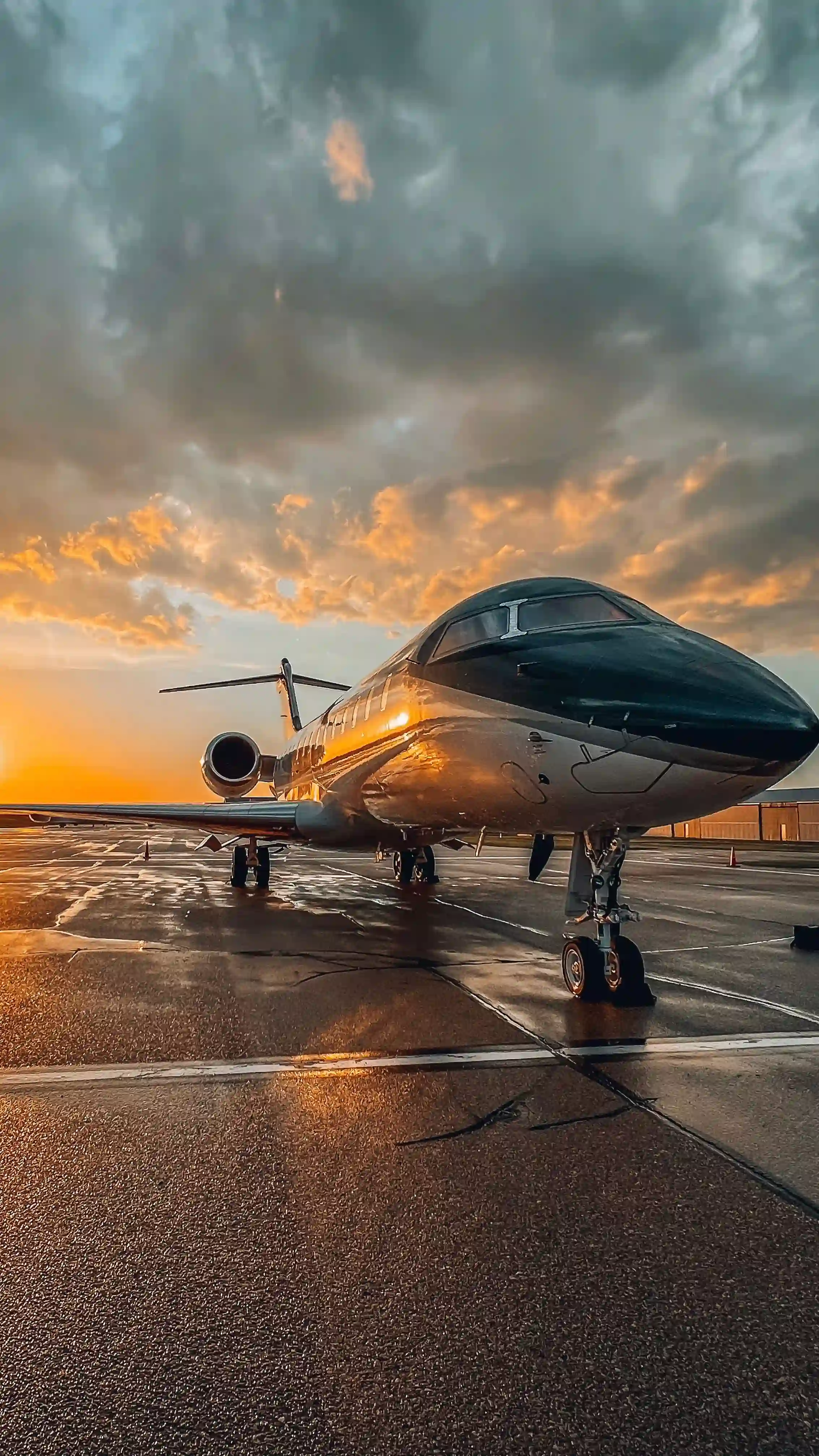 Bombardier Global 6000 on the ramp at sunset before pre-embarkation disinsection