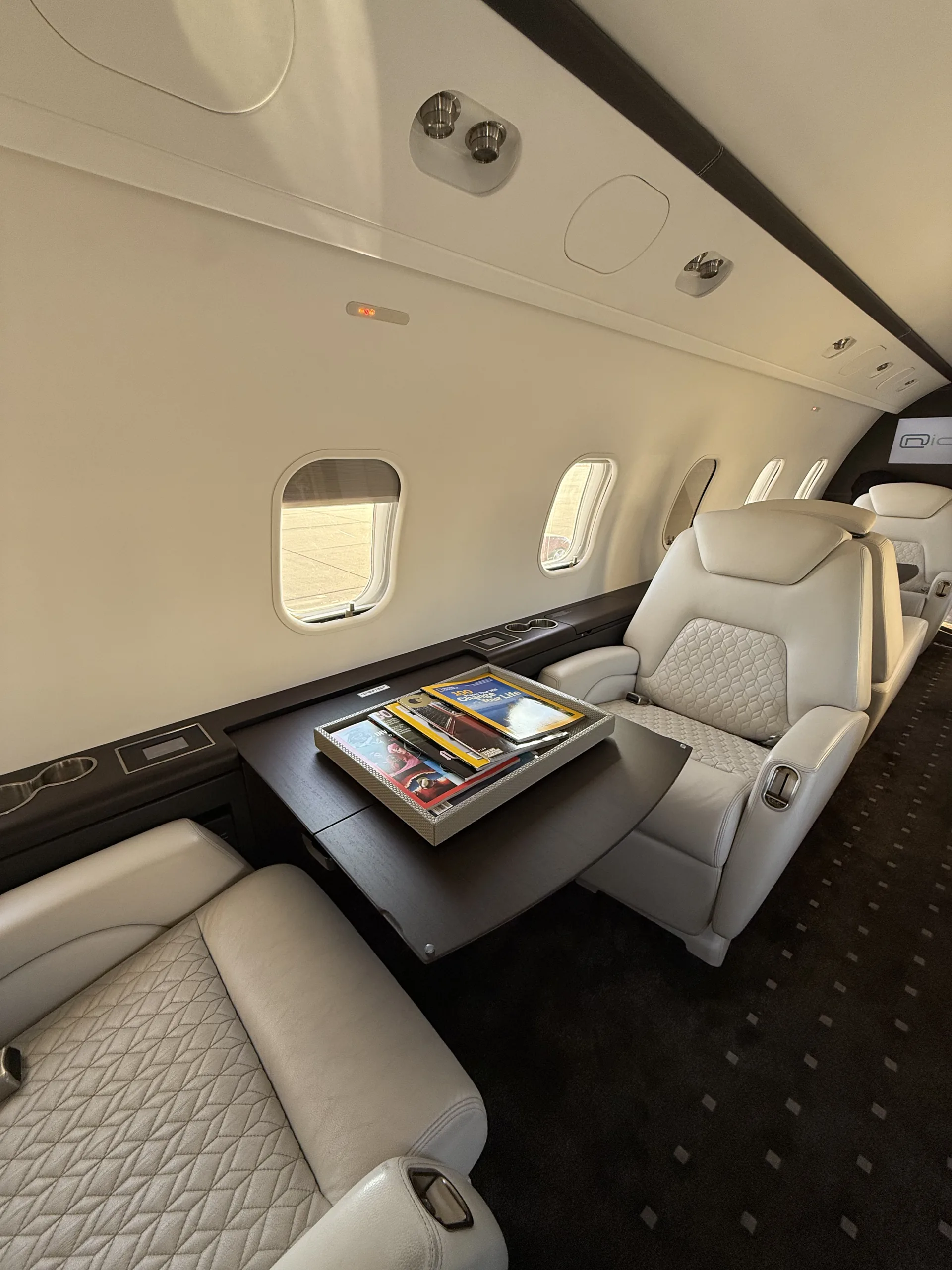 Empty business jet cabin before boarding