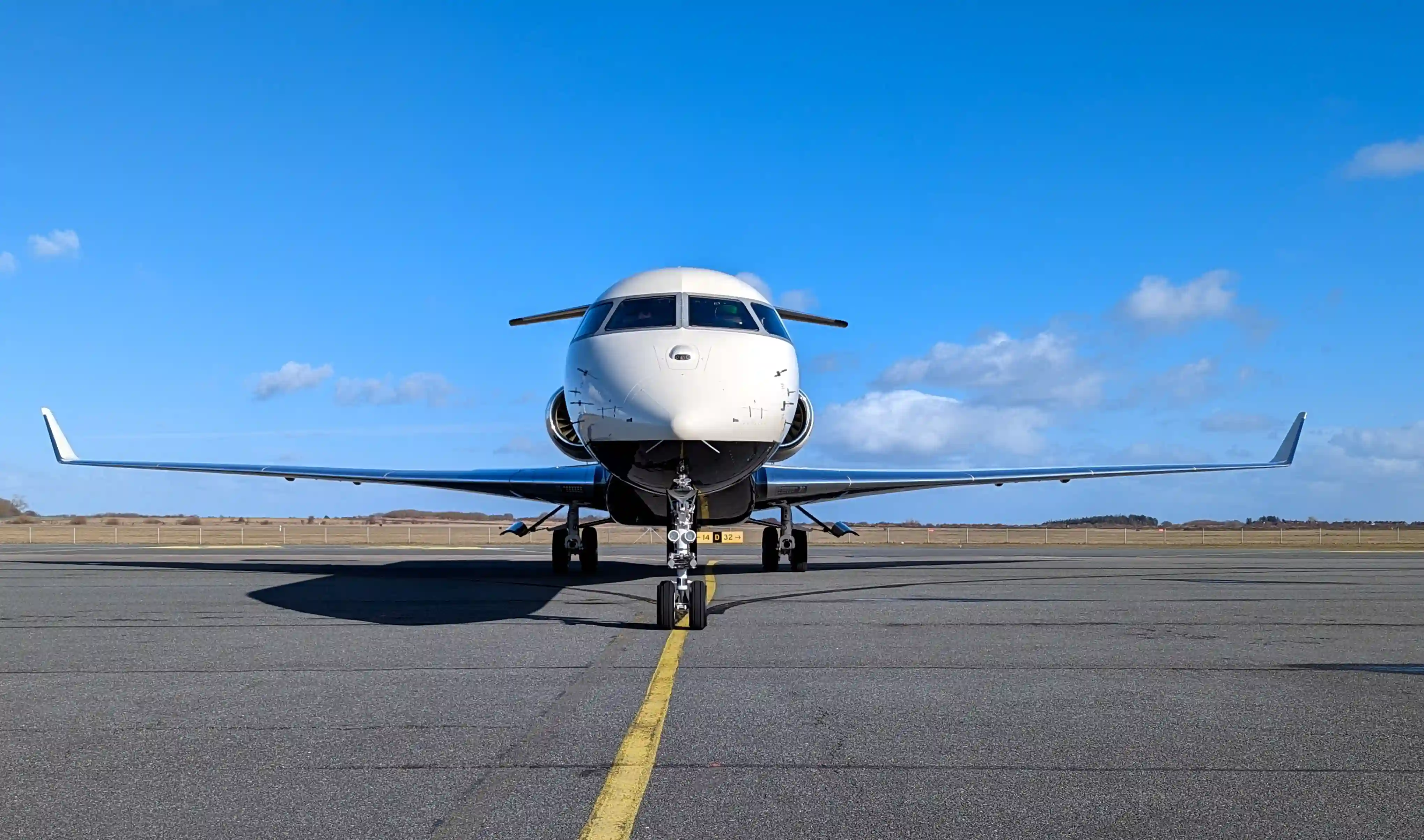 Challenger 350 on the ramp, nose on, before pre-embarkation aircraft disinsection at Teterboro Airport (TEB), New Jersey