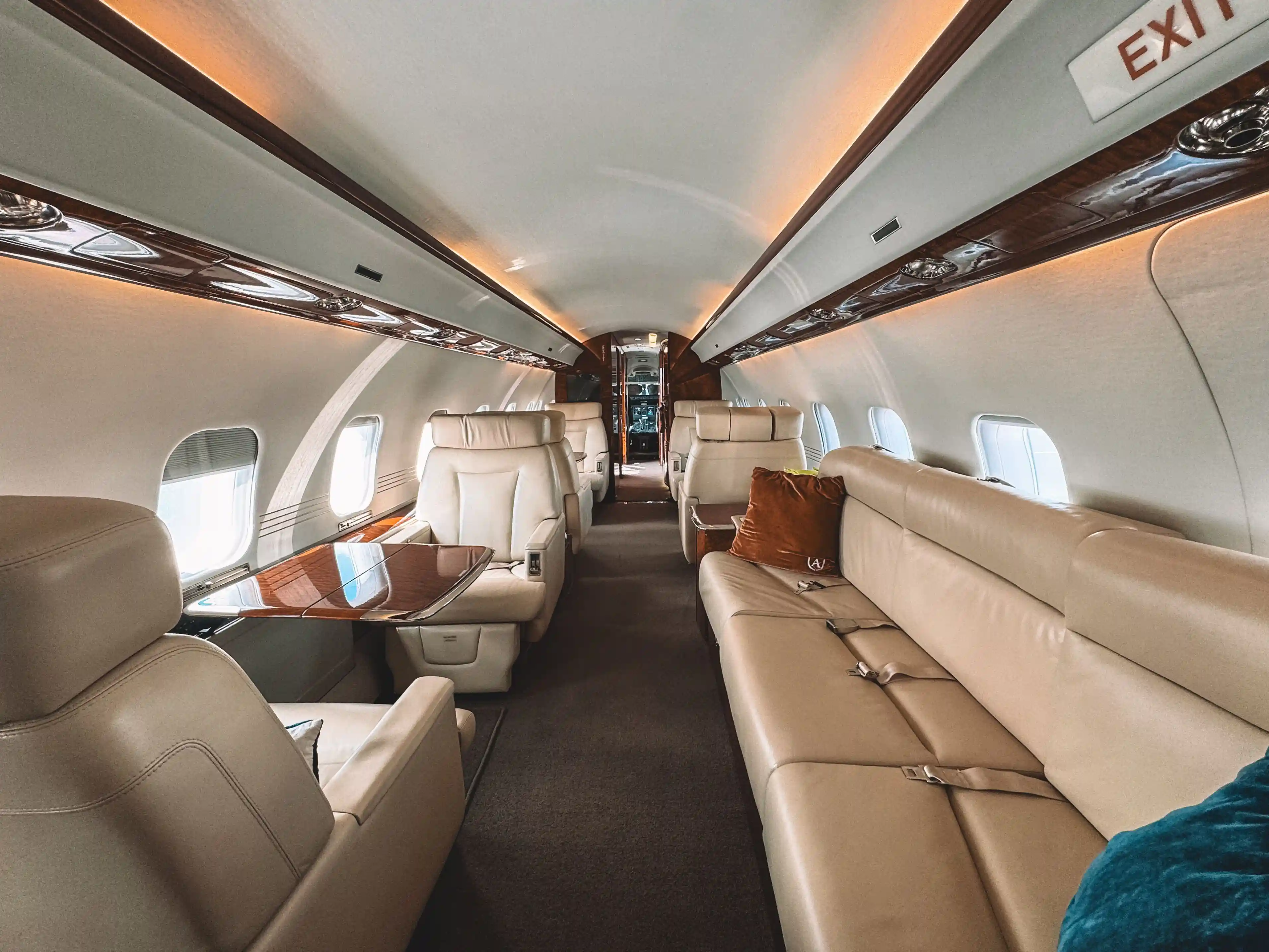 Empty Global 7000 cabin before pre-embarkation disinsection on a US departure to Egypt