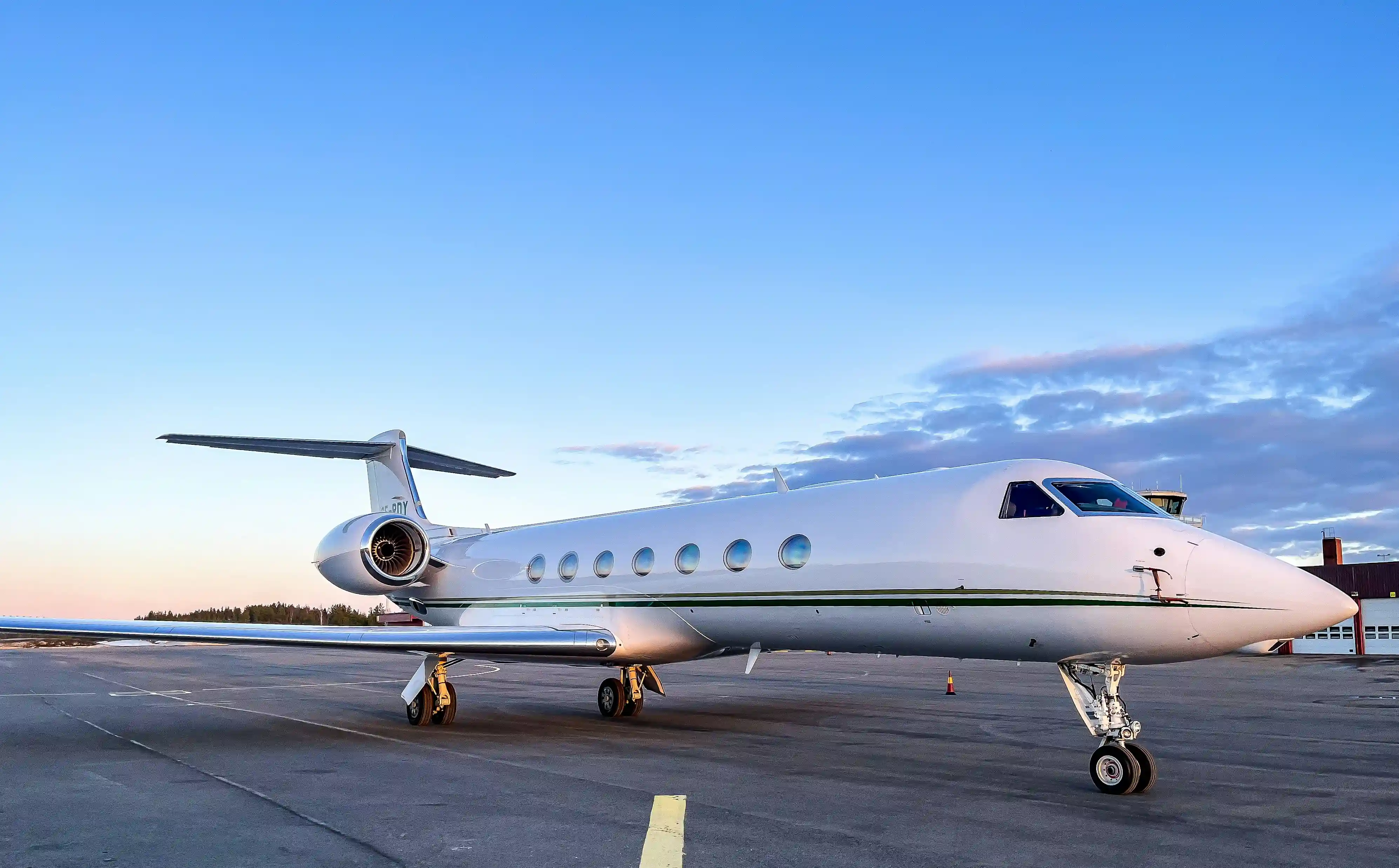 Gulfstream business jet on the ramp before pre-embarkation aircraft disinsection at Centennial Airport (APA), Colorado