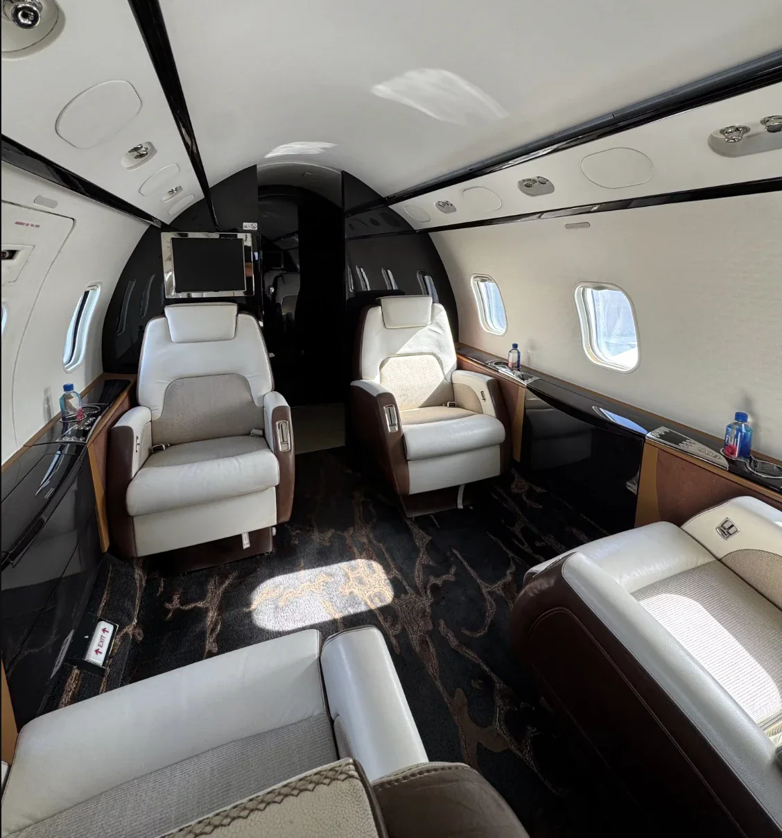 Business jet cabin interior, empty before boarding