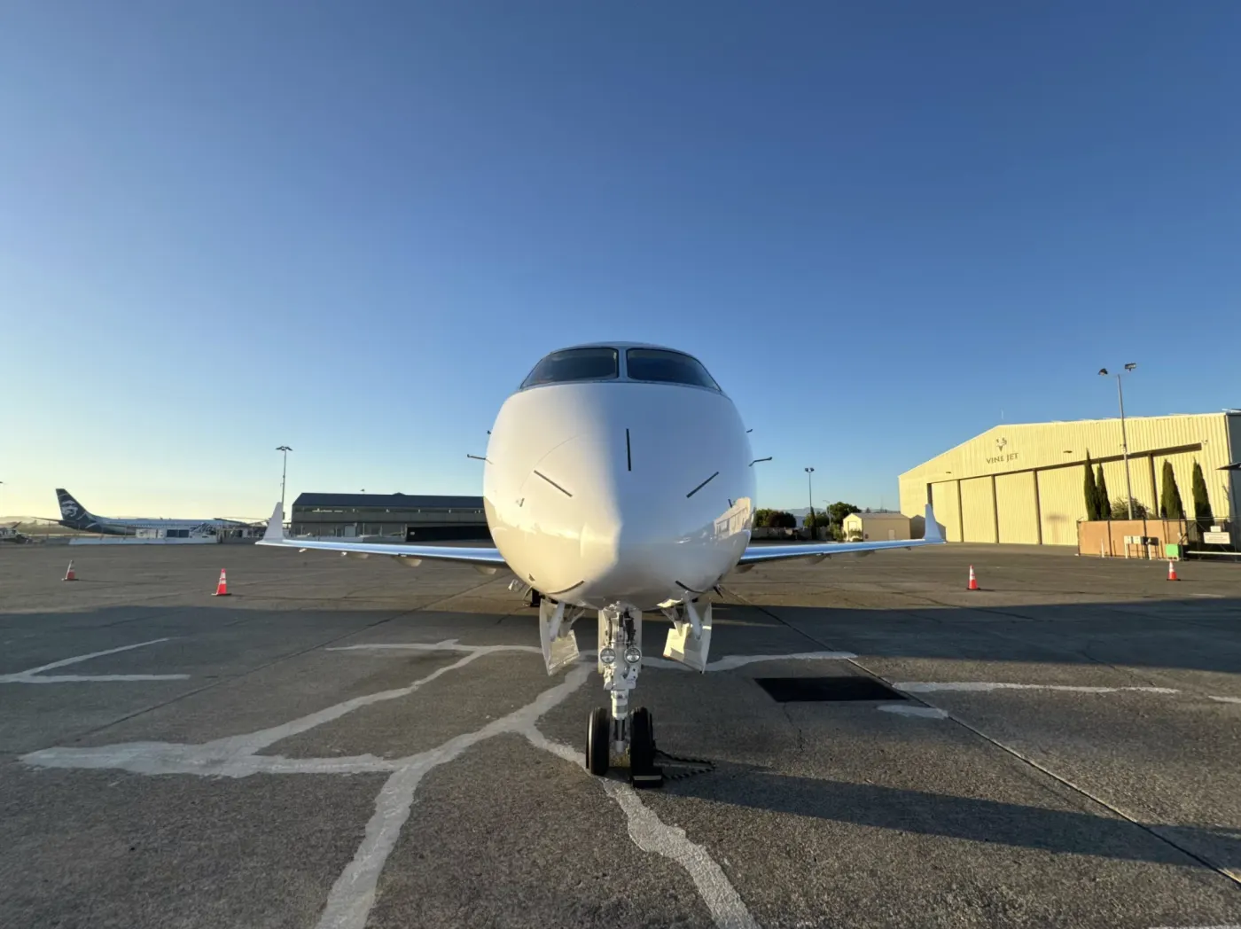 Business jet on the ramp before an international departure