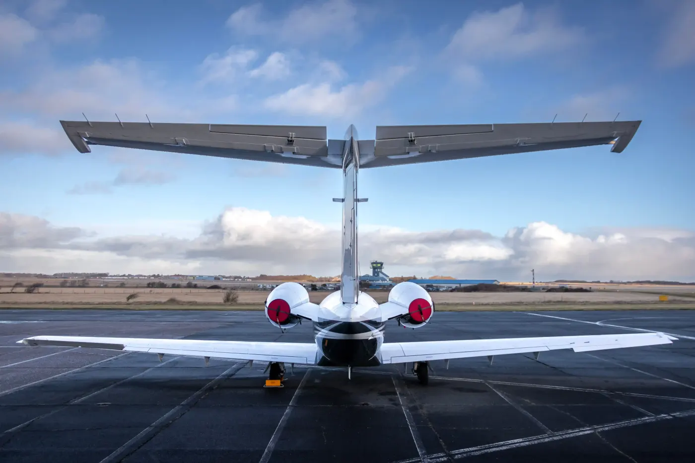 Business jet on the ramp before an international departure