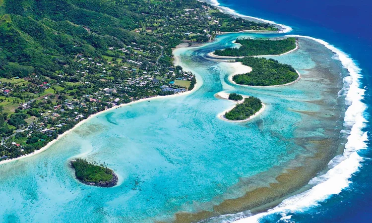 Muri Lagoon, Rarotonga, Cook Islands, from the air