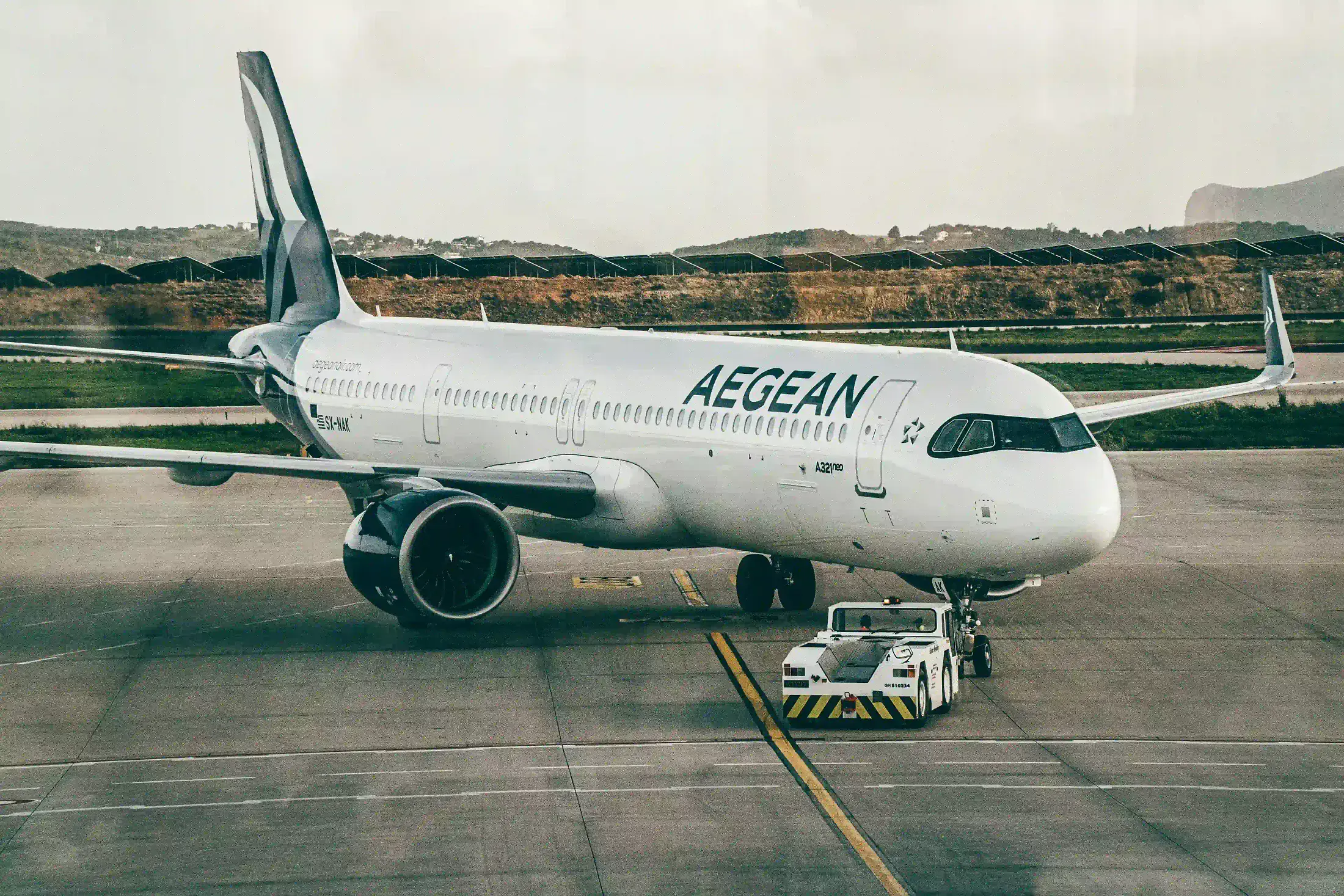Airliner on the ramp in Greece, where arriving aircraft from the US must be disinsected
