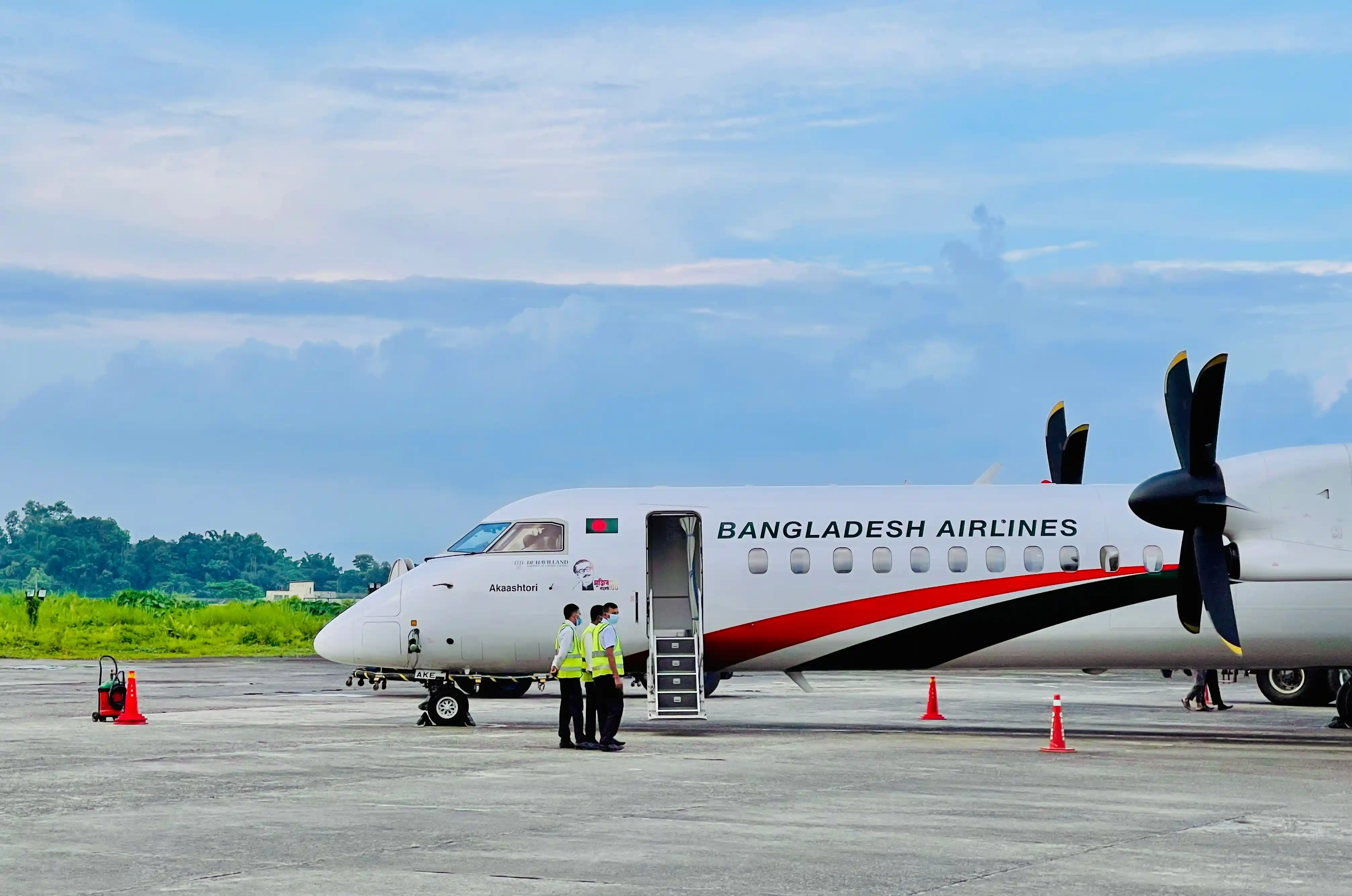 Turboprop airliner on the ramp in Bangladesh, a destination that requires aircraft disinsection