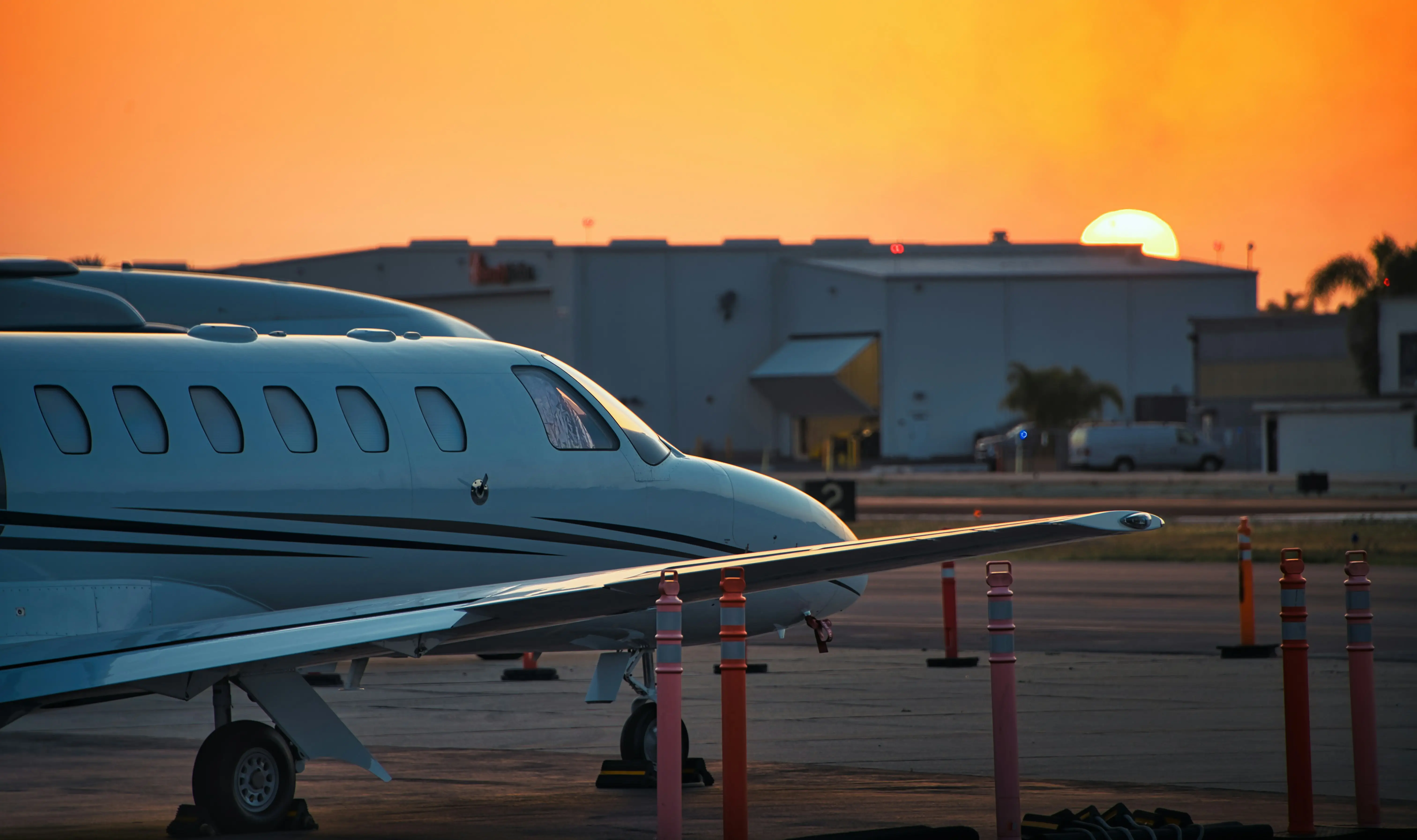 Cessna Citation on the ramp at sunset before pre-embarkation disinsection for a non-stop US departure to Chile